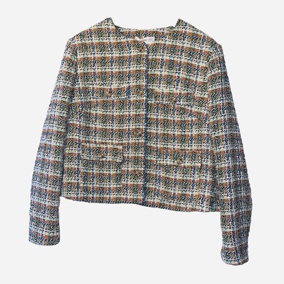 MNG Mango Multicolor Jewel Buttoned Tweed Short Blazer Jacket Size XXL Retroglam - Picture 2 of 10